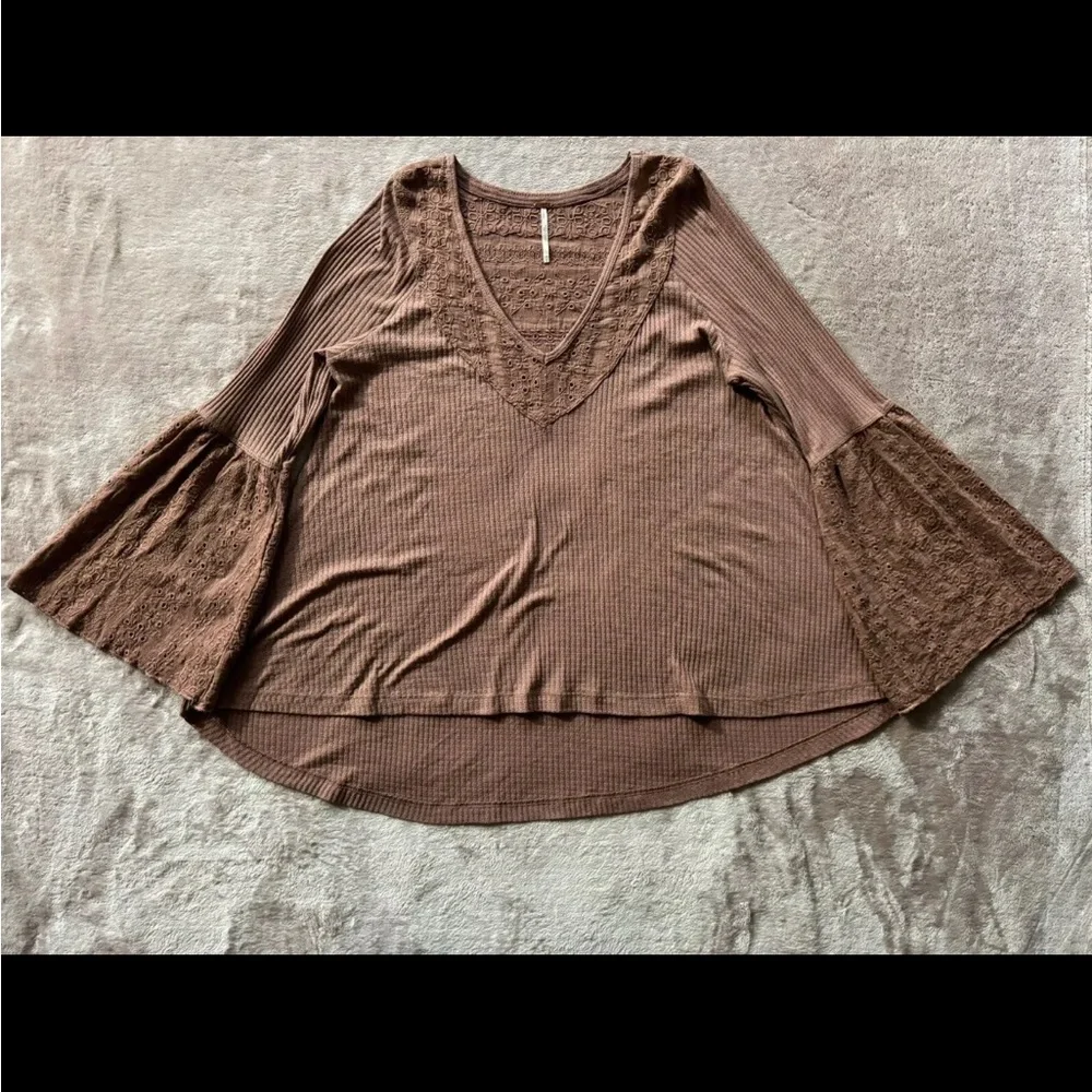 Free People Bell Sleeve Boho‎ Tunic Top Cinnamon Stretchy Soft Size Xsmall